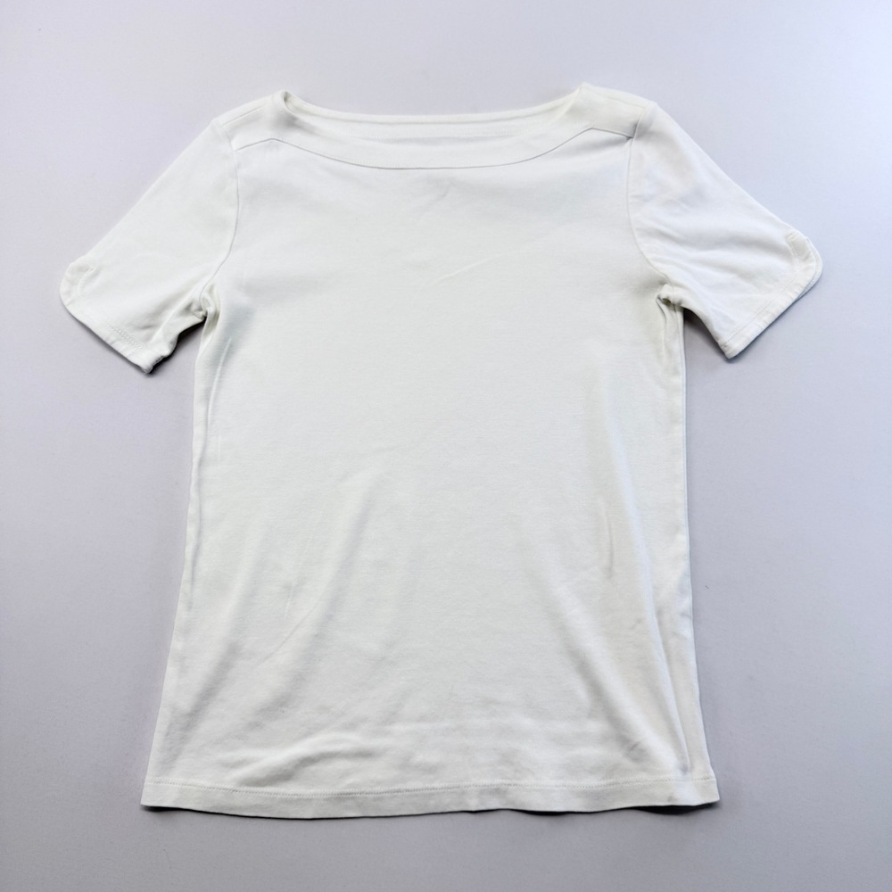 Chicos White 100% Cotton Boat Neck Short Sleeve T-Shirt Size 0 Small